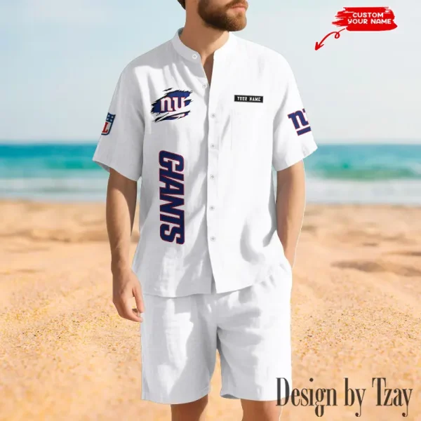 New York Giants Breathable Summer Linen Shirt And Shorts Men's Two-Piece Set SPTBSLSSMTPS024 - Image 2