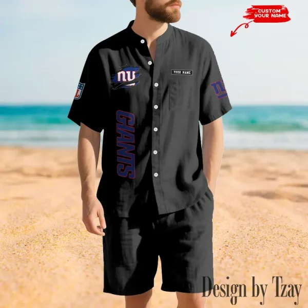 New York Giants Breathable Summer Linen Shirt And Shorts Men's Two-Piece Set SPTBSLSSMTPS024 - Image 3