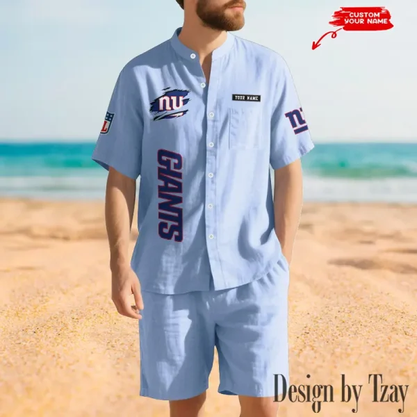 New York Giants Breathable Summer Linen Shirt And Shorts Men's Two-Piece Set SPTBSLSSMTPS024 - Image 4