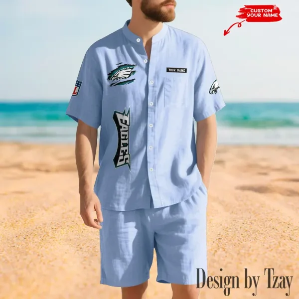 Philadelphia Eagles Breathable Summer Linen Shirt And Shorts Men's Two-Piece Set SPTBSLSSMTPS026