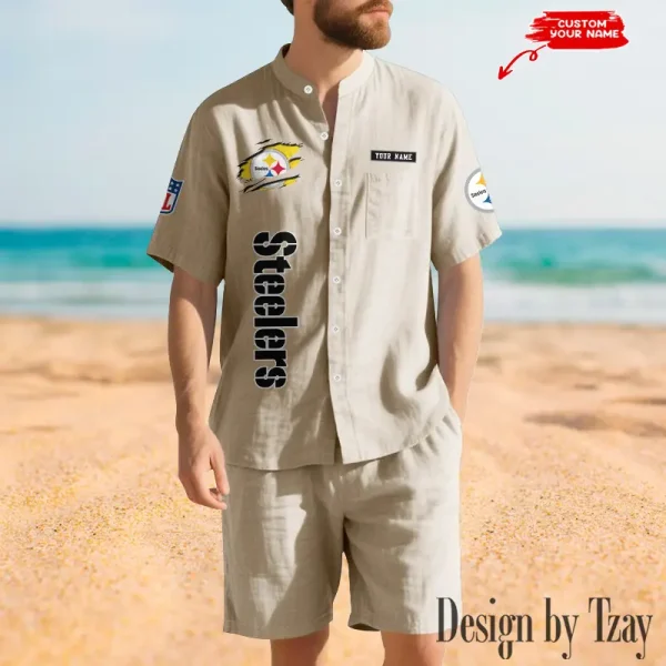 Pittsburgh Steelers Breathable Summer Linen Shirt And Shorts Men's Two-Piece Set SPTBSLSSMTPS027