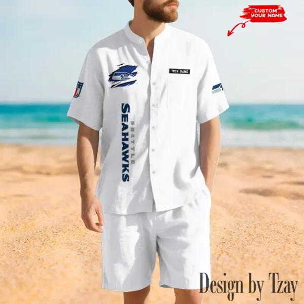 Seattle Seahawks Breathable Summer Linen Shirt And Shorts Men's Two-Piece Set SPTBSLSSMTPS029 - Image 2