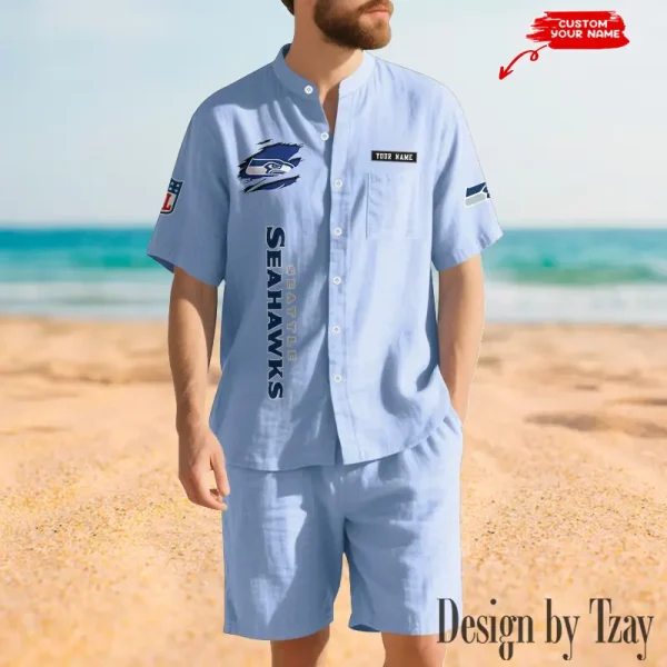 Seattle Seahawks Breathable Summer Linen Shirt And Shorts Men's Two-Piece Set SPTBSLSSMTPS029 - Image 4