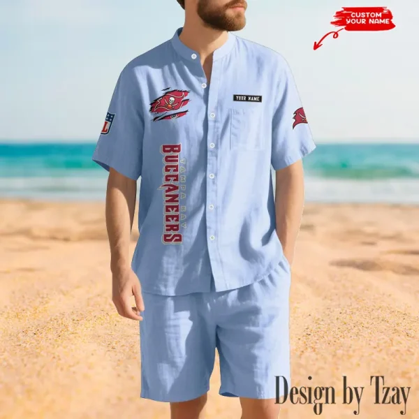 Tampa Bay Buccaneers Breathable Summer Linen Shirt And Shorts Men's Two-Piece Set SPTBSLSSMTPS030 - Image 3