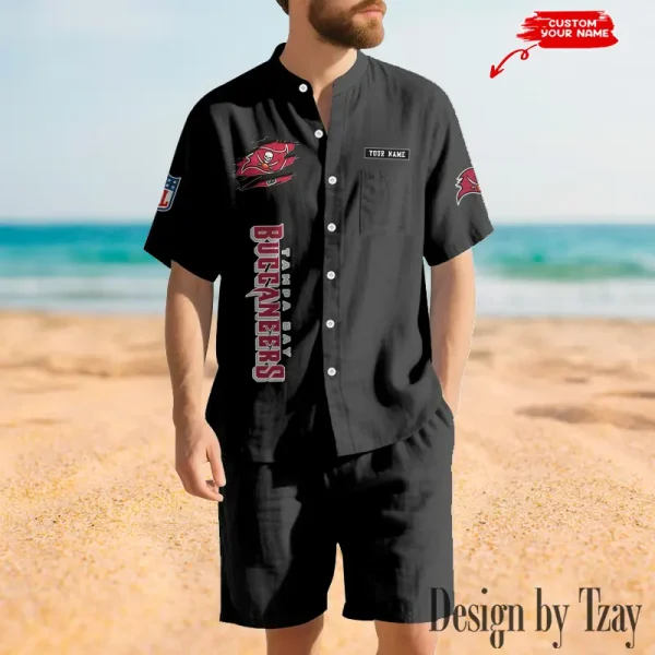 Tampa Bay Buccaneers Breathable Summer Linen Shirt And Shorts Men's Two-Piece Set SPTBSLSSMTPS030 - Image 5