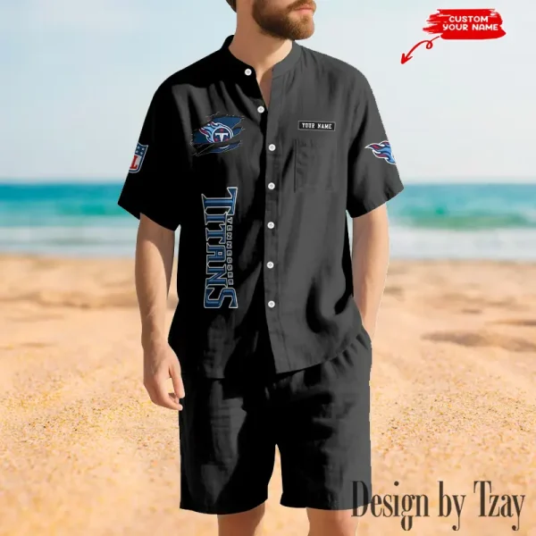 Tennessee Titans Breathable Summer Linen Shirt And Shorts Men's Two-Piece Set SPTBSLSSMTPS031 - Image 2