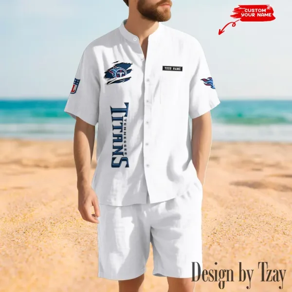 Tennessee Titans Breathable Summer Linen Shirt And Shorts Men's Two-Piece Set SPTBSLSSMTPS031 - Image 3