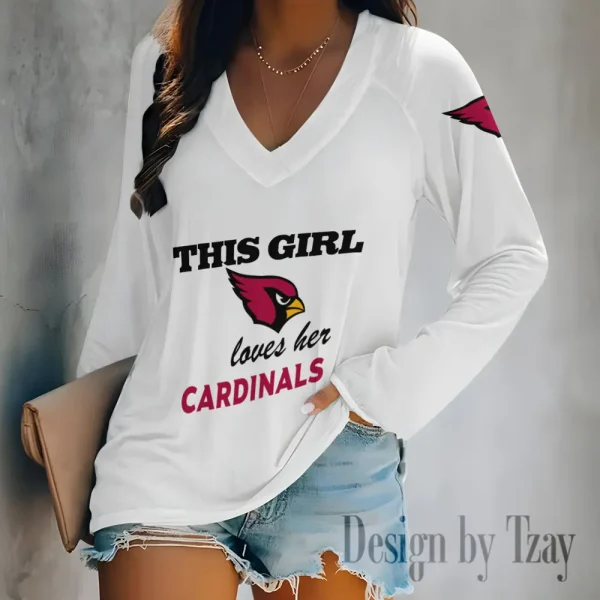 Arizona Cardinals Women's Long sleeves T-shirt V-neck Trending 2025 BGVPS330
