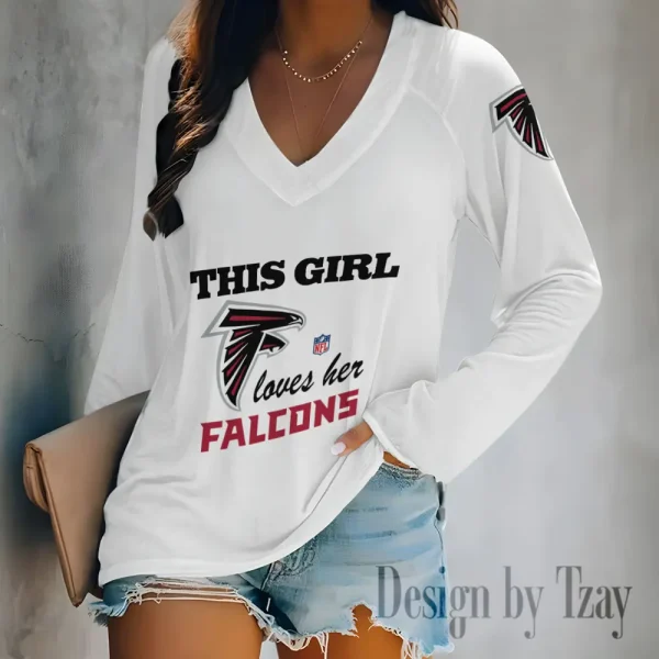 Atlanta Falcons Women's Long sleeves T-shirt V-neck Trending 2025 BGVPS331