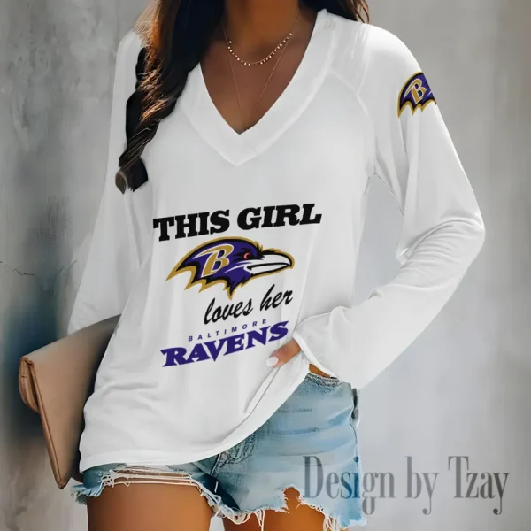 Baltimore Ravens Women's Long sleeves T-shirt V-neck Trending 2025 BGVPS332