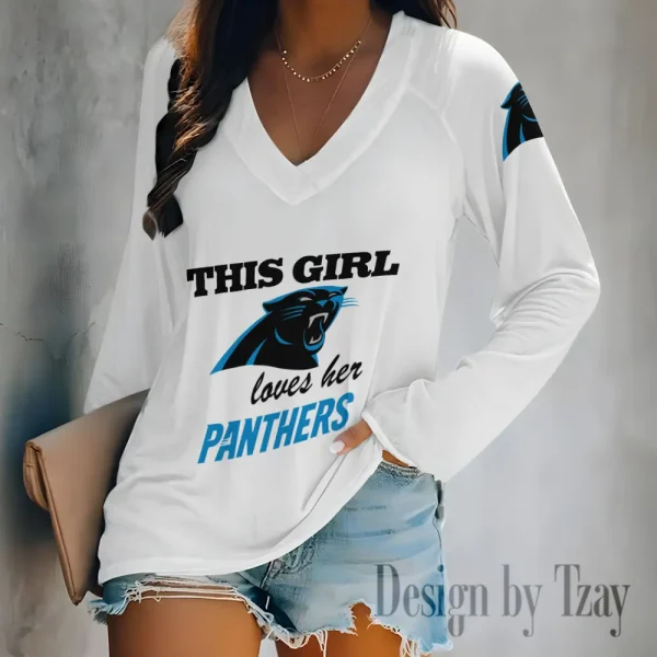 Carolina Panthers Women's Long sleeves T-shirt V-neck Trending 2025 BGVPS334