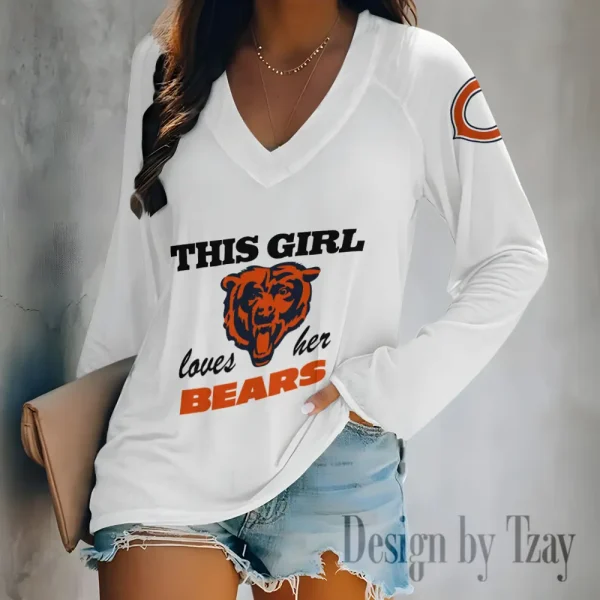 Chicago Bears Women's Long sleeves T-shirt V-neck Trending 2025 BGVPS335