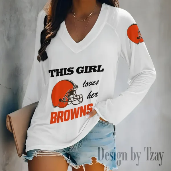 Cleveland Browns Women's Long sleeves T-shirt V-neck Trending 2025 BGVPS337
