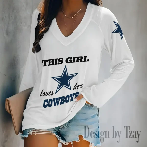 Dallas Cowboys Women's Long sleeves T-shirt V-neck Trending 2025 BGVPS338