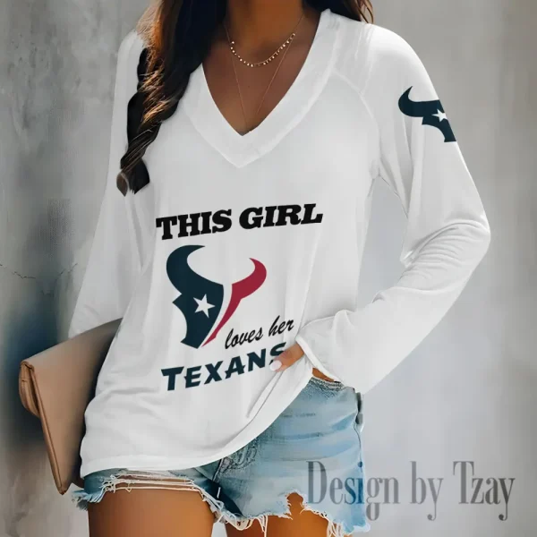 Houston Texans Women's Long sleeves T-shirt V-neck Trending 2025 BGVPS342