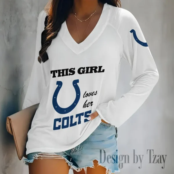 Indianapolis Colts Women's Long sleeves T-shirt V-neck Trending 2025 BGVPS343