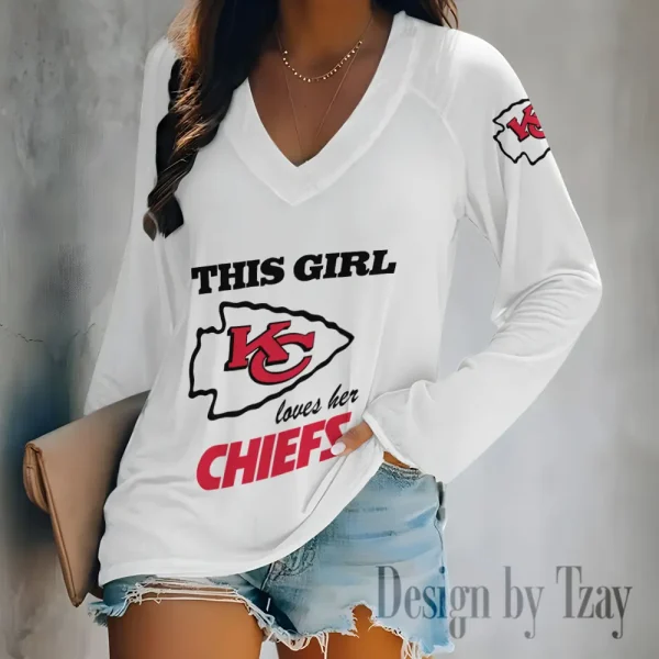 Kansas City Chiefs Women's Long sleeves T-shirt V-neck Trending 2025 BGVPS345