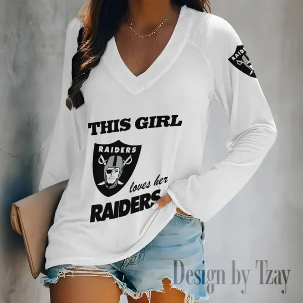 Las Vegas Raiders Women's Long sleeves T-shirt V-neck Trending 2025 BGVPS346