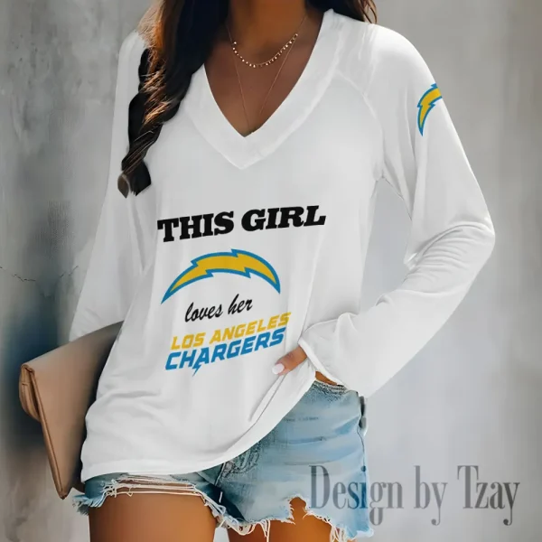 Los Angeles Chargers Women's Long sleeves T-shirt V-neck Trending 2025 BGVPS347