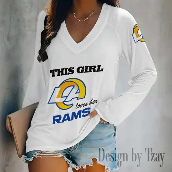 Los Angeles Rams Women's Long sleeves T-shirt V-neck Trending 2025 BGVPS348