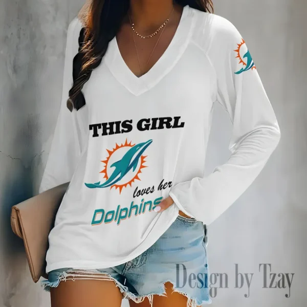 Miami Dolphins Women's Long sleeves T-shirt V-neck Trending 2025 BGVPS349