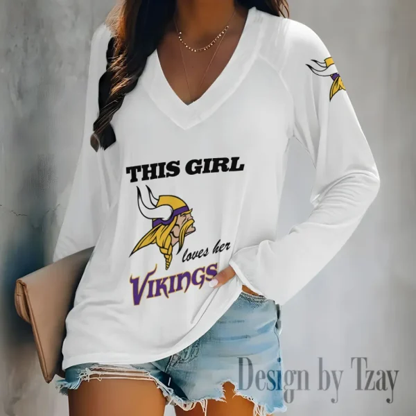 Minnesota Vikings Women's Long sleeves T-shirt V-neck Trending 2025 BGVPS350