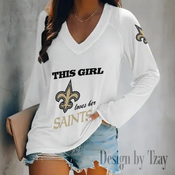 New Orleans Saints Women's Long sleeves T-shirt V-neck Trending 2025 BGVPS352