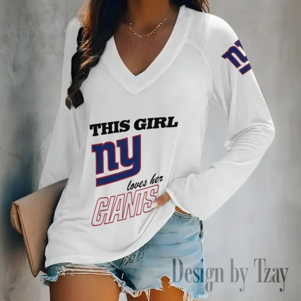 New York Giants Women's Long sleeves T-shirt V-neck Trending 2025 BGVPS353