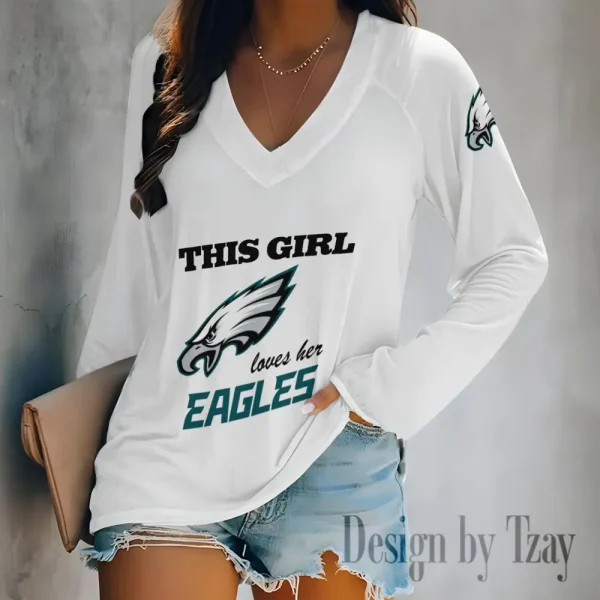 Philadelphia Eagles Women's Long sleeves T-shirt V-neck Trending 2025 BGVPS355
