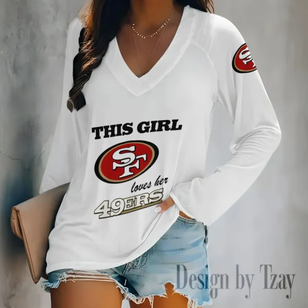 San Francisco 49ers Women's Long sleeves T-shirt V-neck Trending 2025 BGVPS357