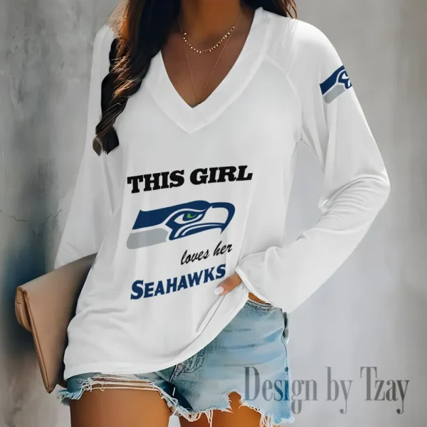 Seattle Seahawks Women's Long sleeves T-shirt V-neck Trending 2025 BGVPS358