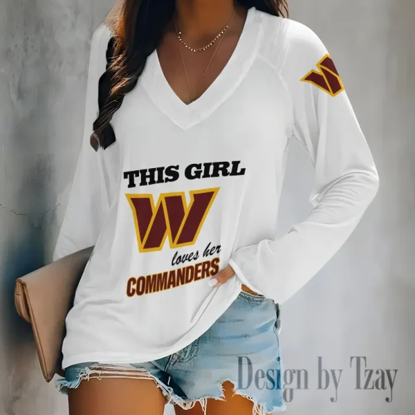 Washington Commanders Women's Long sleeves T-shirt V-neck Trending 2025 BGVPS361