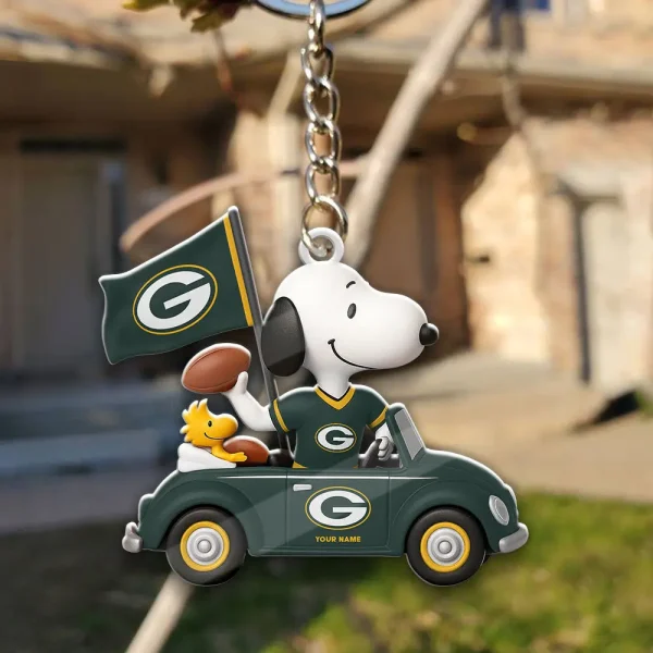 Green Bay Packers Football Team US Cartoon Dog Keychain Custom Name Gift For Fan SPTAKC045