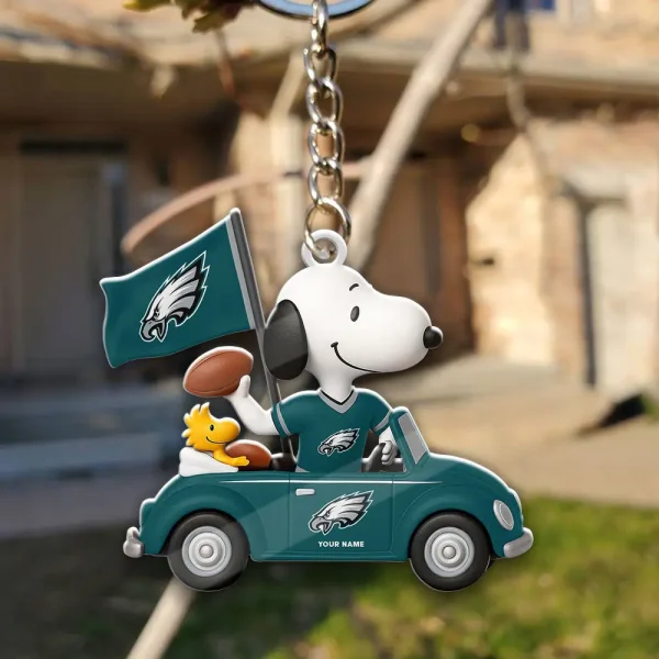 Philadelphia Eagles Football Team US Cartoon Dog Keychain Custom Name Gift For Fan SPTAKC046