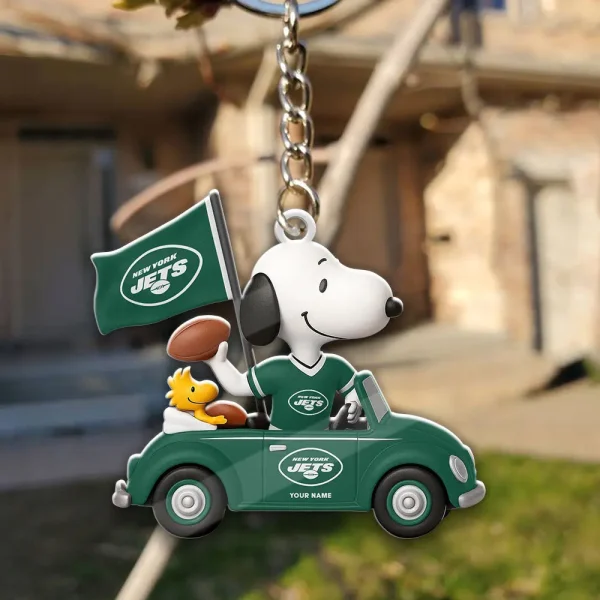 New York Jets Football Team US Cartoon Dog Keychain Custom Name Gift For Fan SPTAKC047