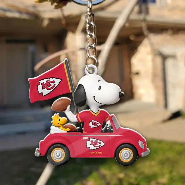 Kansas City Chiefs Football Team US Cartoon Dog Keychain Custom Name Gift For Fan SPTAKC048