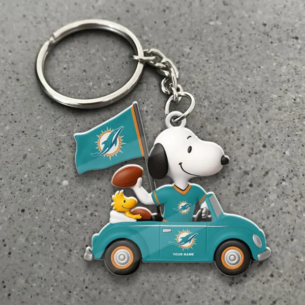 Miami Dolphins Football Team US Cartoon Dog Keychain Custom Name Gift For Fan SPTAKC049 - Image 2
