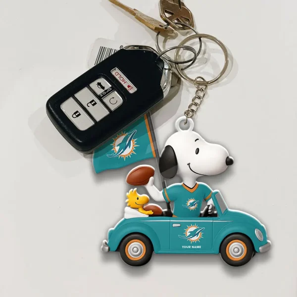 Miami Dolphins Football Team US Cartoon Dog Keychain Custom Name Gift For Fan SPTAKC049 - Image 3