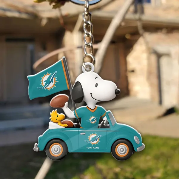 Miami Dolphins Football Team US Cartoon Dog Keychain Custom Name Gift For Fan SPTAKC049