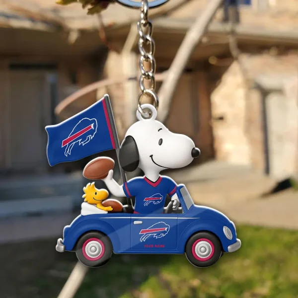 Buffalo Bills Football Team US Cartoon Dog Keychain Custom Name Gift For Fan SPTAKC050