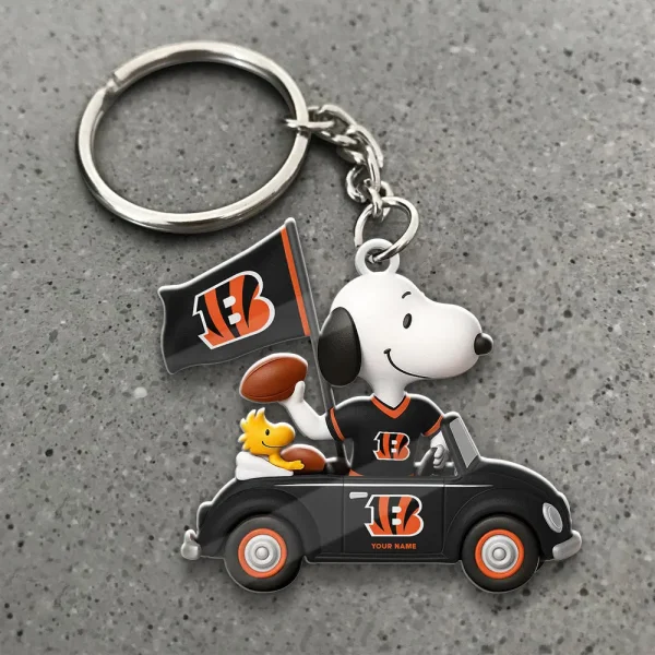 Cincinnati Bengals Football Team US Cartoon Dog Keychain Custom Name Gift For Fan SPTAKC052 - Image 2