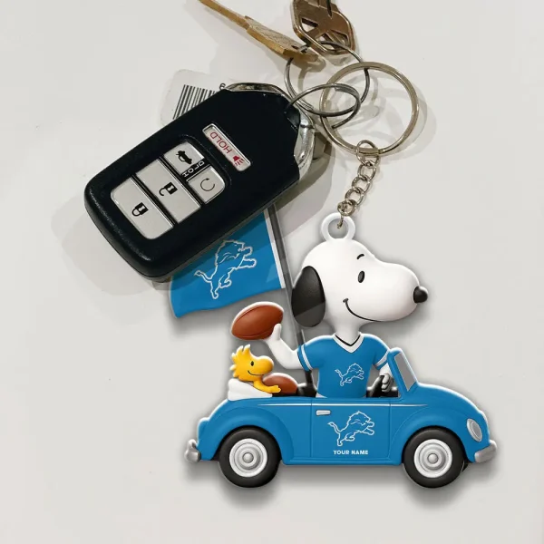 Detroit Lions Football Team US Cartoon Dog Keychain Custom Name Gift For Fan SPTAKC053 - Image 2