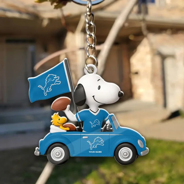 Detroit Lions Football Team US Cartoon Dog Keychain Custom Name Gift For Fan SPTAKC053