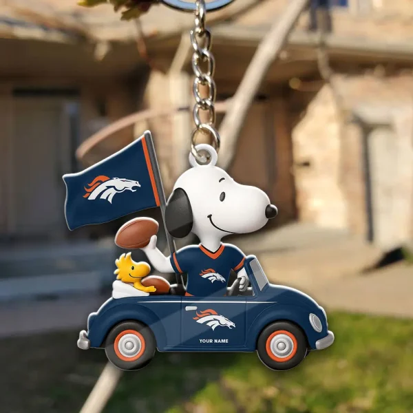 Denver Broncos Football Team US Cartoon Dog Keychain Custom Name Gift For Fan SPTAKC054