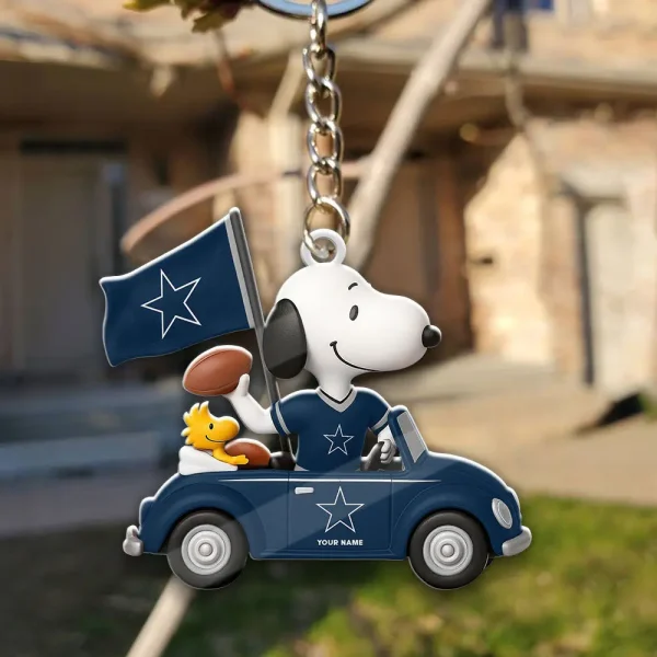 Dallas Cowboys Football Team US Cartoon Dog Keychain Custom Name Gift For Fan SPTAKC056