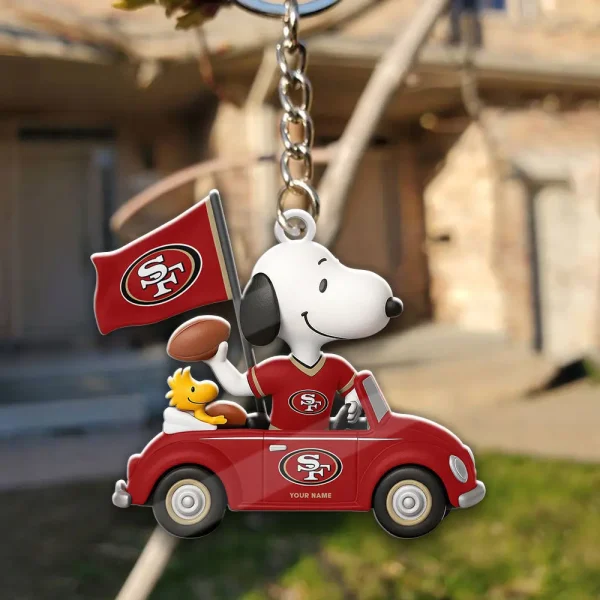 San Francisco 49ers Football Team US Cartoon Dog Keychain Custom Name Gift For Fan SPTAKC057