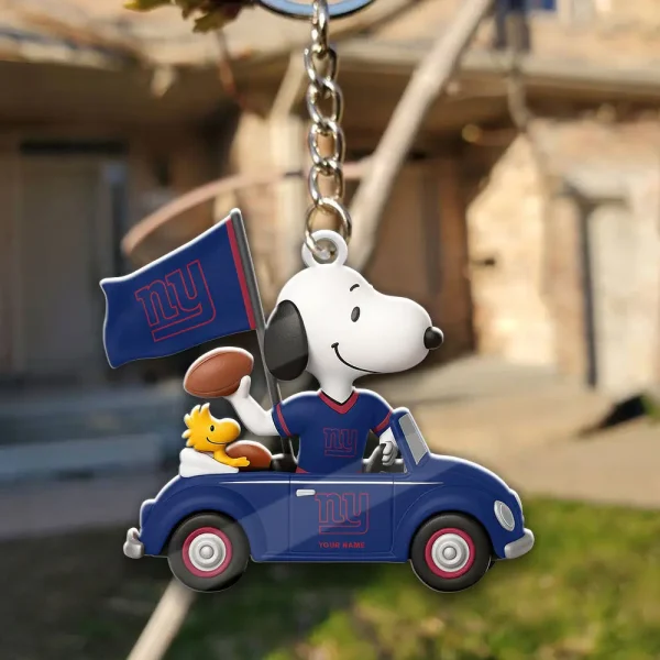 New York Giants Football Team US Cartoon Dog Keychain Custom Name Gift For Fan SPTAKC058