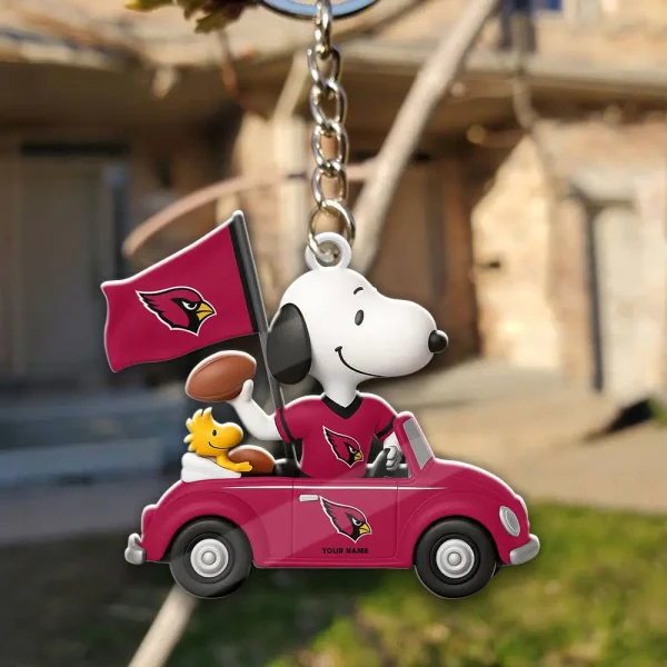 Arizona Cardinals Football Team US Cartoon Dog Keychain Custom Name Gift For Fan SPTAKC059