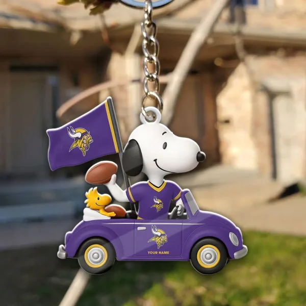Minnesota Vikings Football Team US Cartoon Dog Keychain Custom Name Gift For Fan SPTAKC060