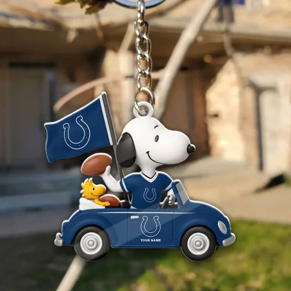 Indianapolis Colts Football Team US Cartoon Dog Keychain Custom Name Gift For Fan SPTAKC062